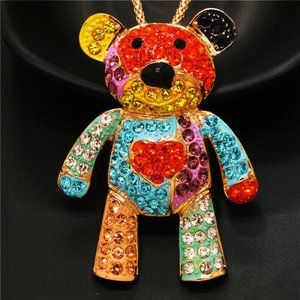 Rhinestone Teddy Bear Pendant Brooch NWT